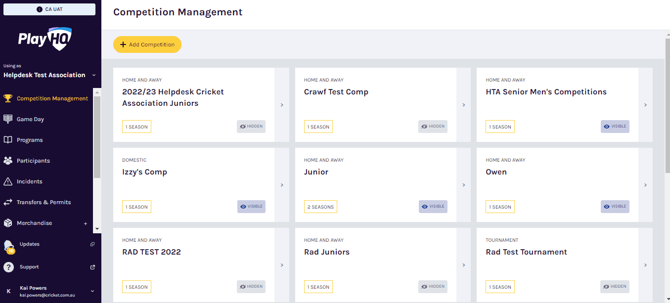 Finding a Specific Game in PlayHQ Admin (Association) Play Cricket